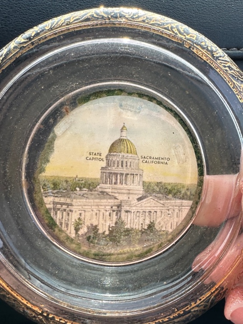 Vintage Sacramento State Capitol Souvenir Glass Dish - Gold Trim